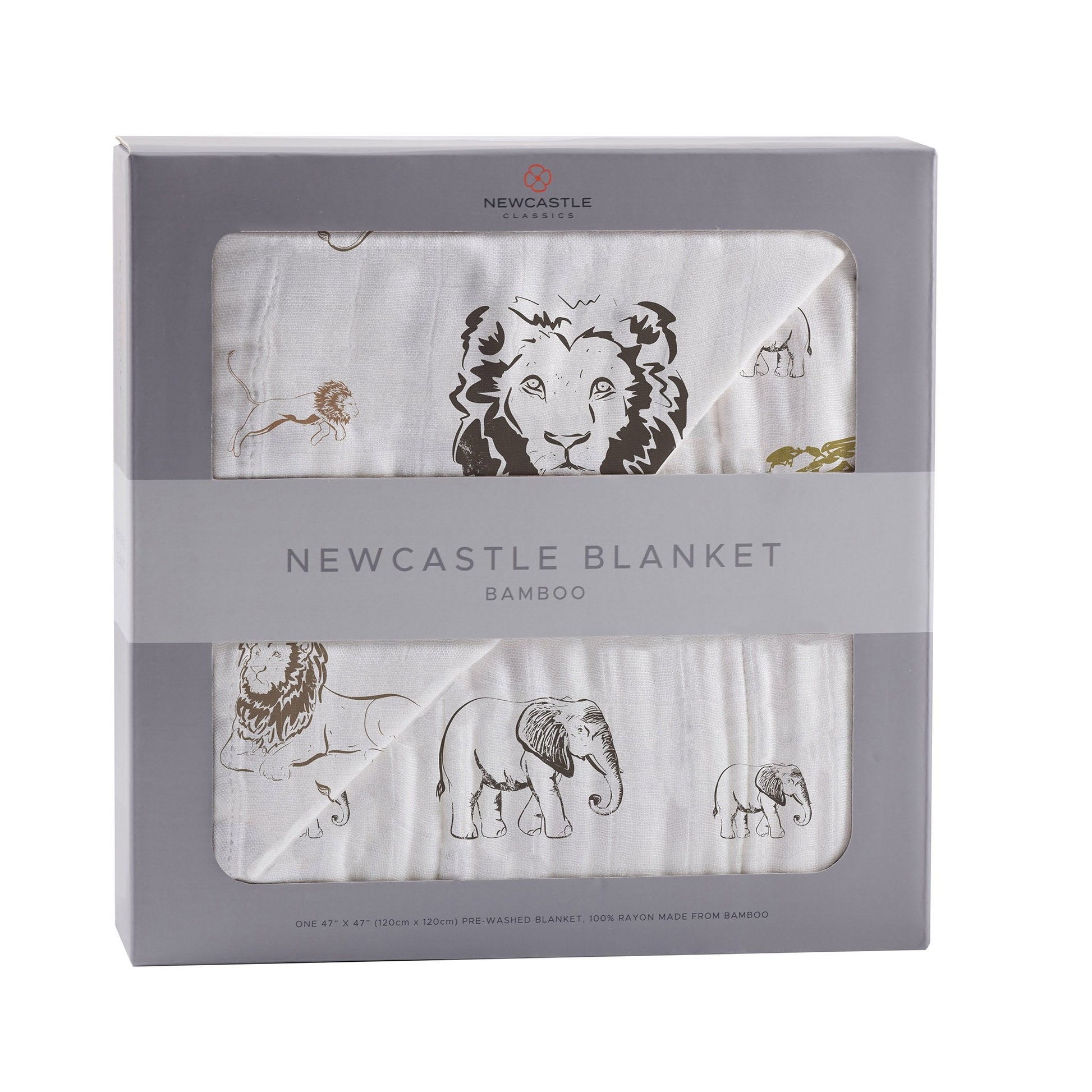 Hear Me Roar Lion Rhinos Elephants Bamboo Blanket 100 Percent Natural Bamboo Muslin 47 x 47 Inches Newcastle Classics
