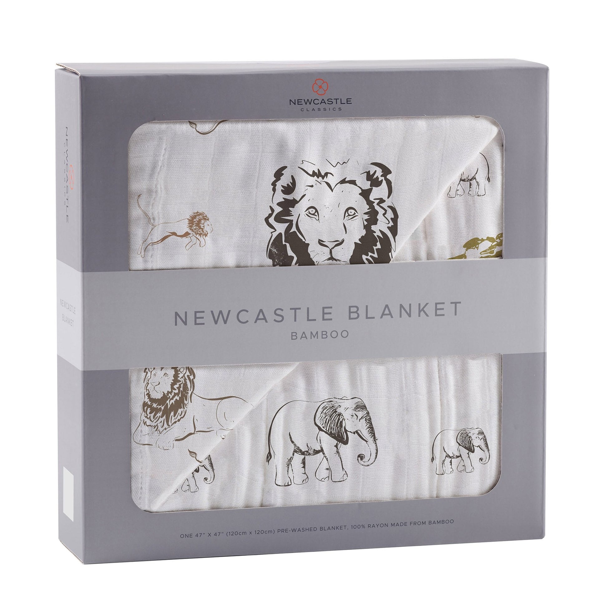 Hear Me Roar Lion Rhinos Elephants Bamboo Blanket 100 Percent Natural Bamboo Muslin 47 x 47 Inches Newcastle Classics