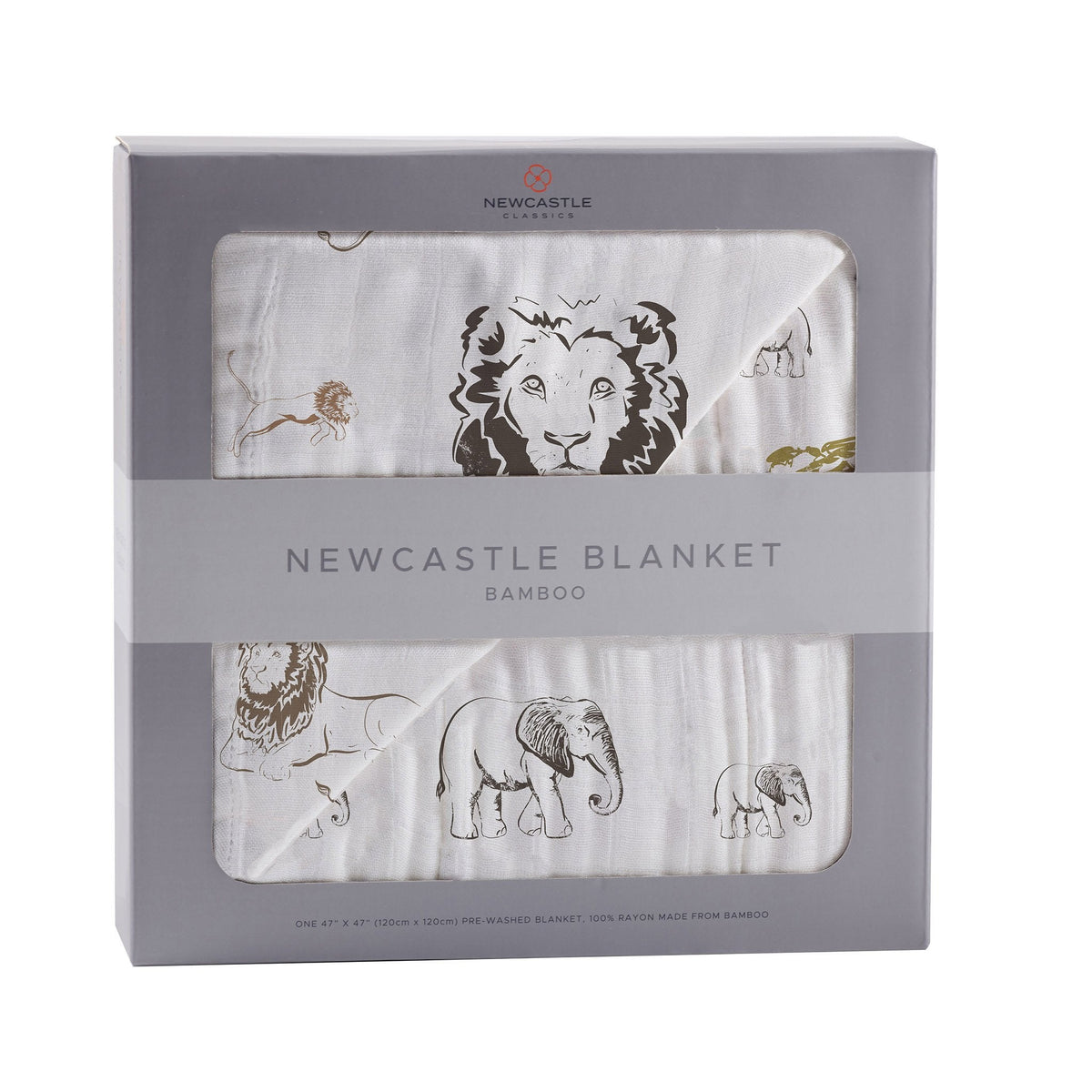 Newcastle Classics Hear Me Roar Lion and Rhinos and Elephants Bamboo Newcastle BlanketEveretts Place