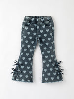 Rylee Faith Designs Heart Pattern Denim Bell Bottom Pants for Kids - 