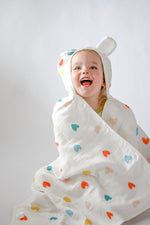 Muslin Cotton Girl’s Hooded Bathrobe – Colorful Hearts Cover-Up by Rayn’s Tiny Stitches