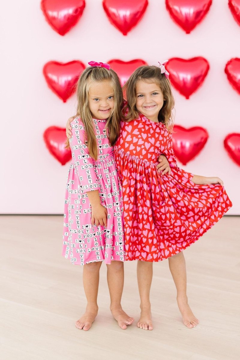 Mila & Rose ® Hearts & Hugs 3/4 Sleeve Pocket Twirl Dress - 