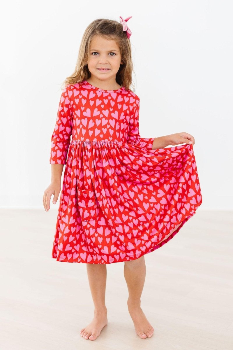 Mila & Rose ® Hearts & Hugs 3/4 Sleeve Pocket Twirl Dress - 