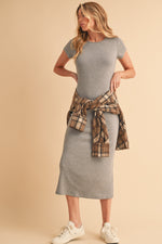 PinkBlush Heather Gray Basic Crewneck Midi Dress - 