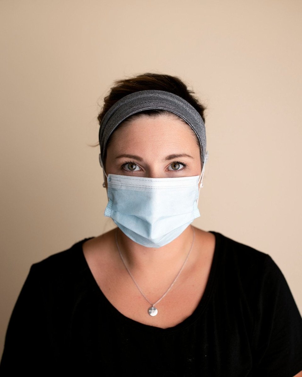 Three Little Tots Heather Gray Savior Headbands With Buttons for Masks - 