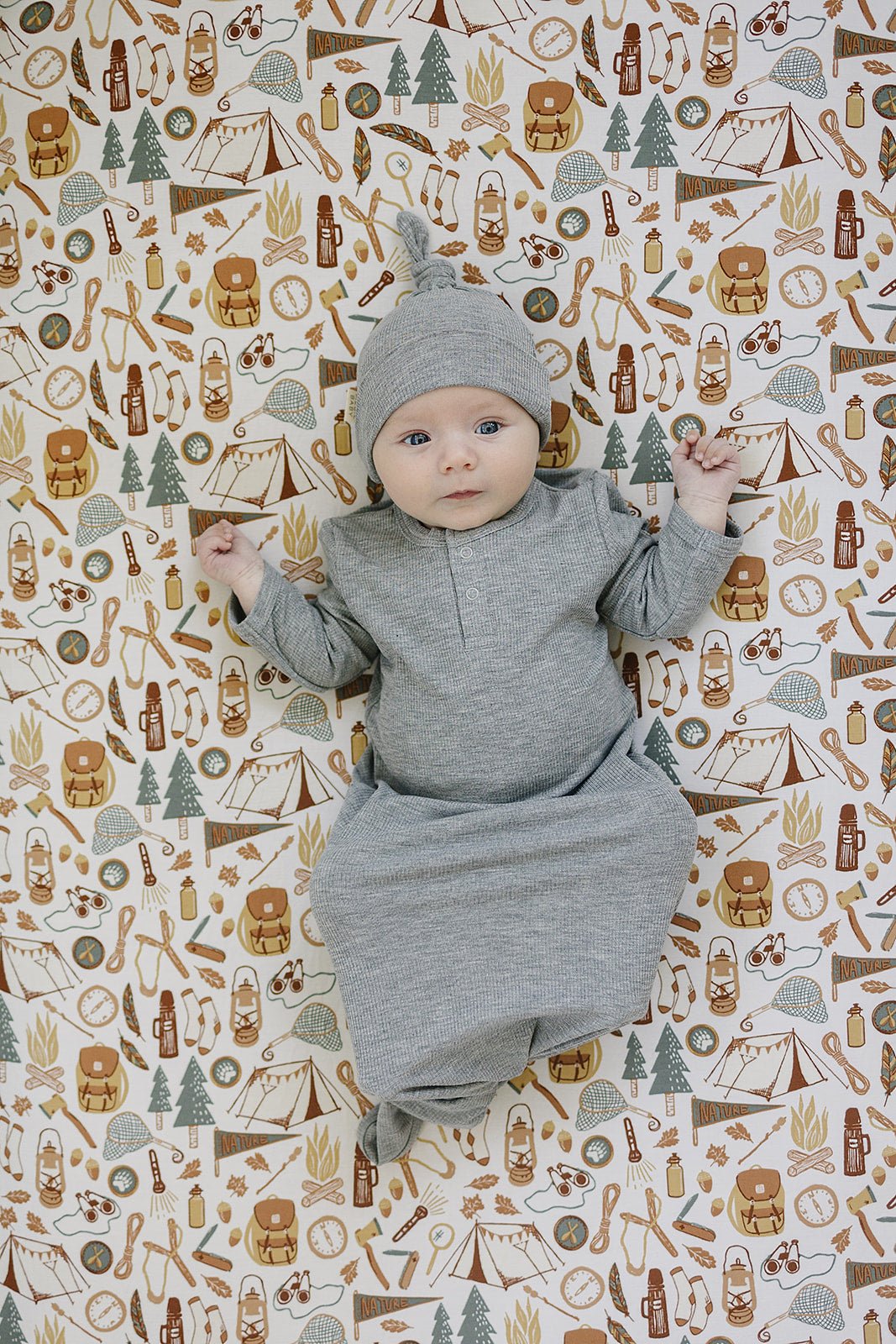 Mebie Baby Heather Grey Bamboo Knot Gown For Babies Ribbed Comfort - 