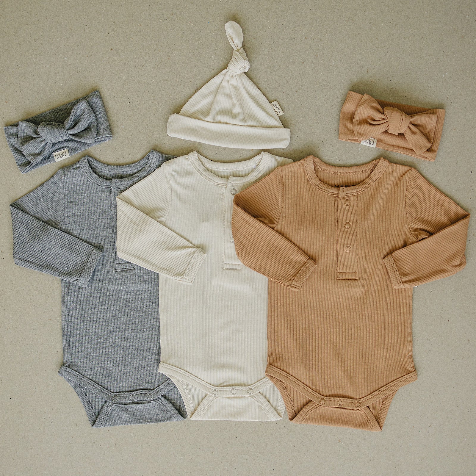 Mebie Baby Heather Grey Bamboo Snap Long Sleeve Ribbed Baby Bodysuit - 