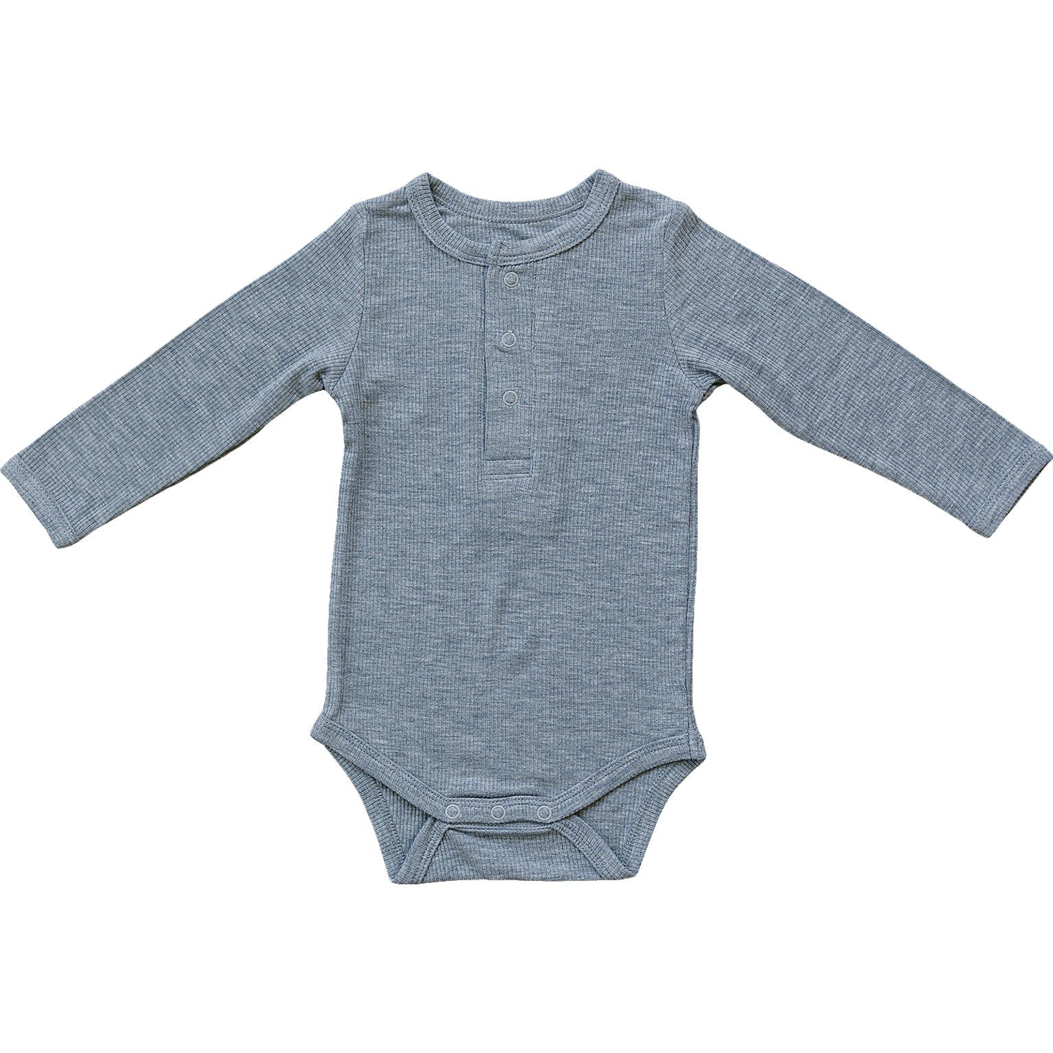 Mebie Baby Heather Grey Bamboo Snap Long Sleeve Ribbed Baby Bodysuit - 