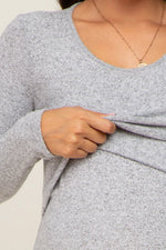 PinkBlush Heather Grey Brushed Knit Long Sleeve Maternity Wrap Nursing Dress - 