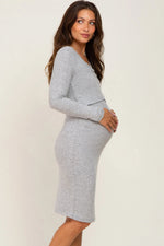 PinkBlush Heather Grey Brushed Knit Long Sleeve Maternity Wrap Nursing Dress - 