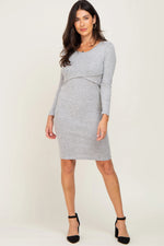 PinkBlush Heather Grey Brushed Knit Long Sleeve Wrap Nursing Dress - 