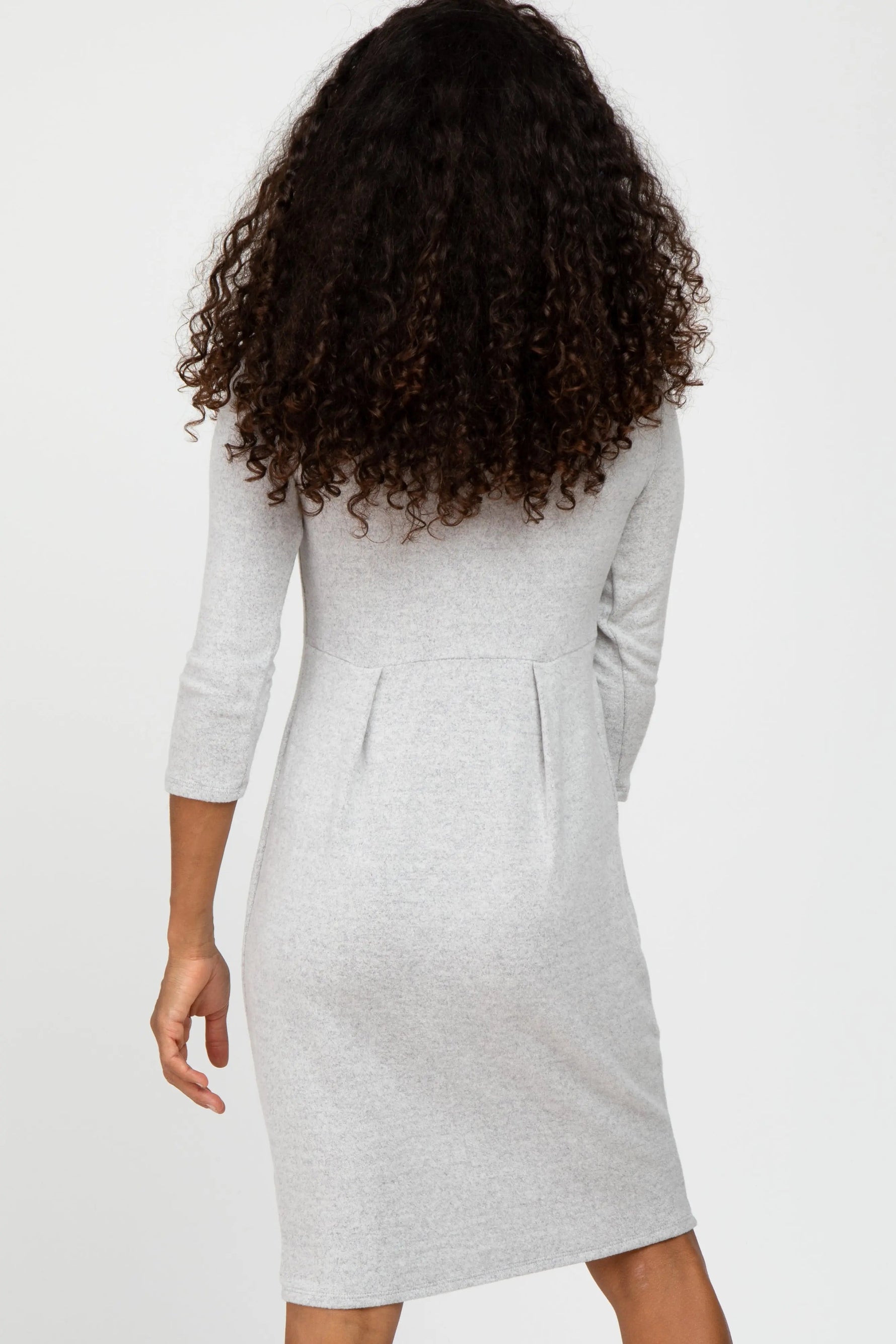 PinkBlush Heather Grey Brushed Mock Neck Fitted Dress - 