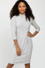 PinkBlush Heather Grey Brushed Mock Neck Fitted Dress - 