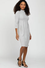 PinkBlush Heather Grey Brushed Mock Neck Fitted Dress - 
