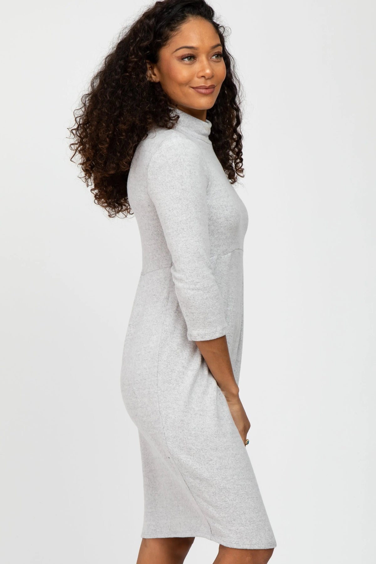 PinkBlush Heather Grey Brushed Mock Neck Fitted Dress - 