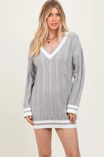 PinkBlush Heather Grey Cable Knit Sweater Mini Dress - 