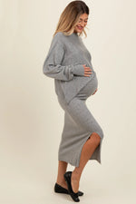 PinkBlush Heather Grey Knit Asymmetrical Top Midi Skirt Maternity Set - 