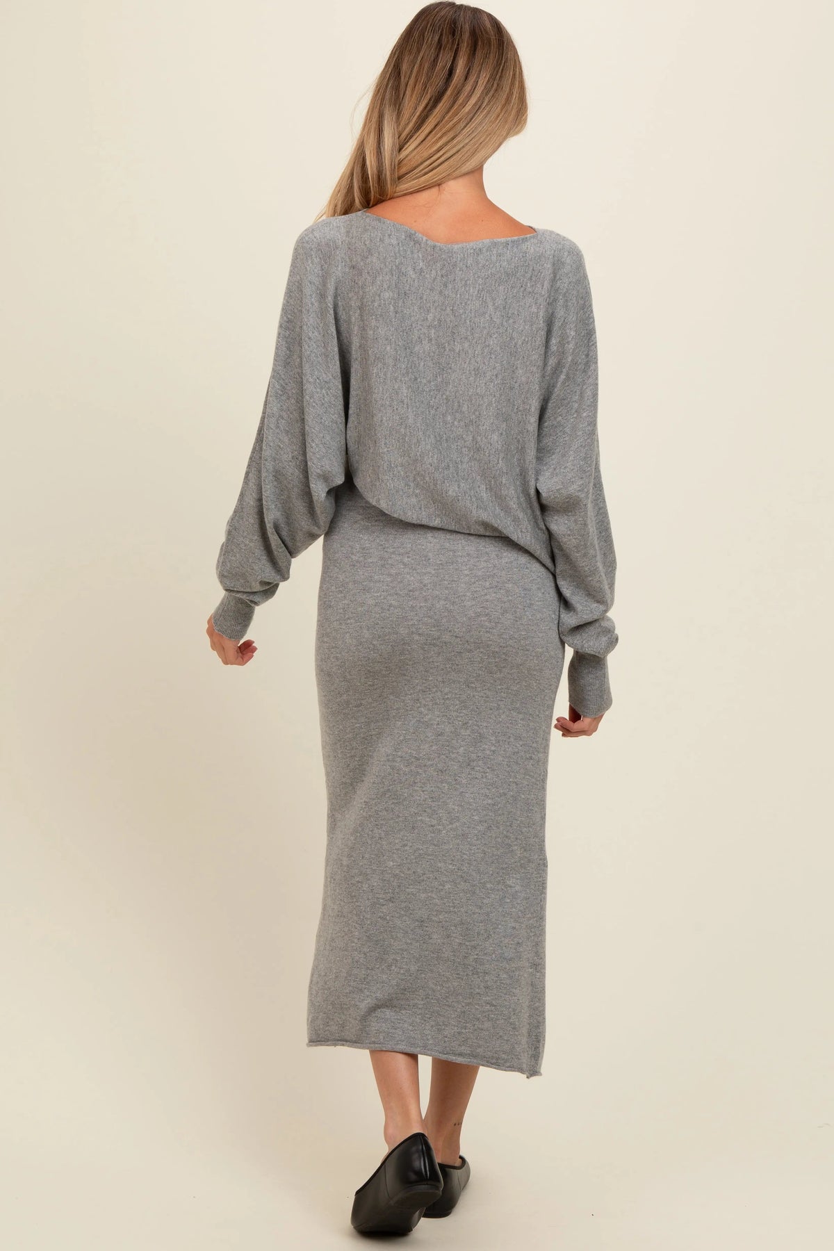 PinkBlush Heather Grey Knit Asymmetrical Top Midi Skirt Maternity Set - 