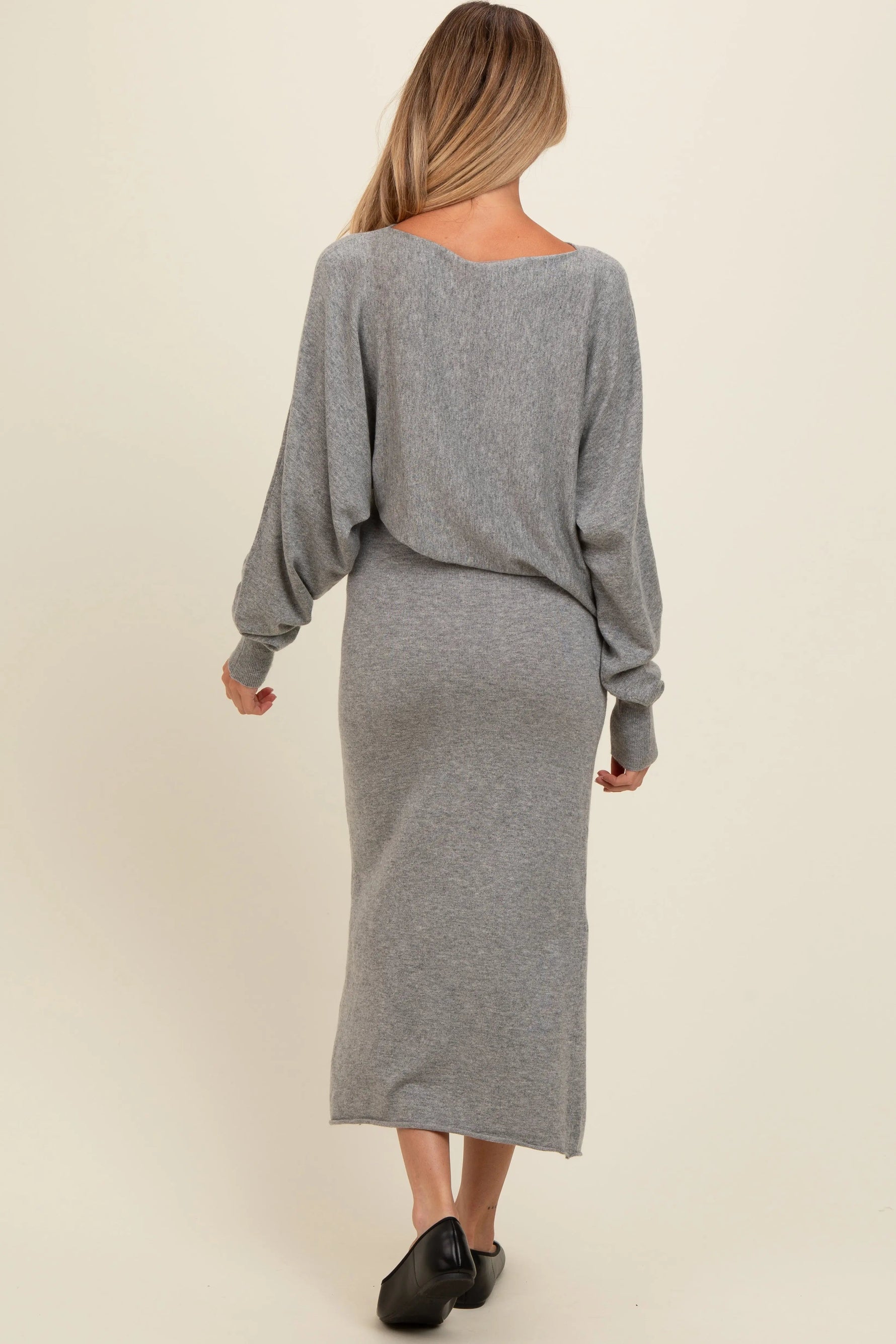 PinkBlush Heather Grey Knit Asymmetrical Top Midi Skirt Maternity Set - 