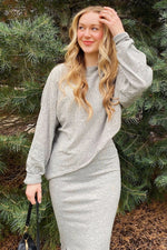 PinkBlush Heather Grey Knit Asymmetrical Top Midi Skirt Set - 