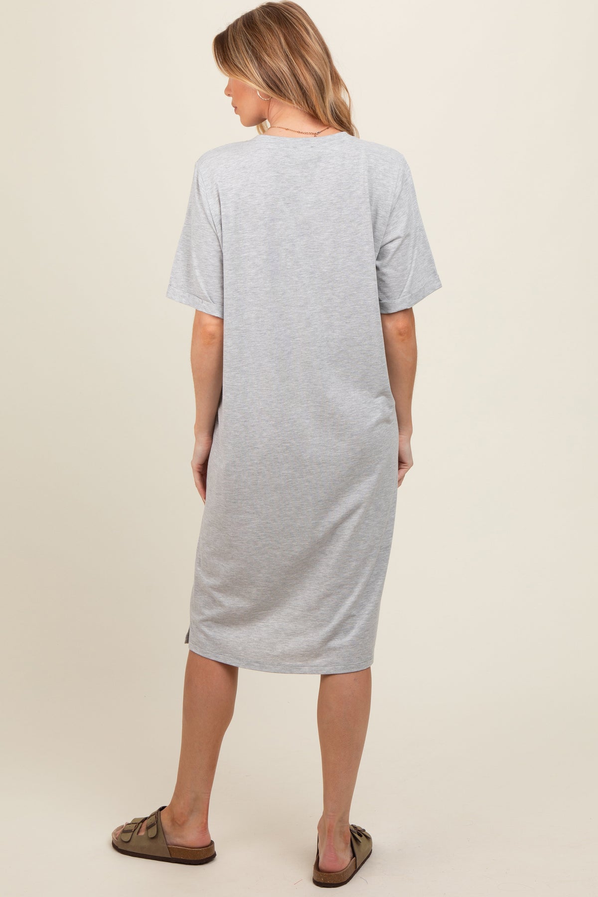 PinkBlush Heather Grey Oversized Round Neck T-Shirt Maternity Dress Everetts Place