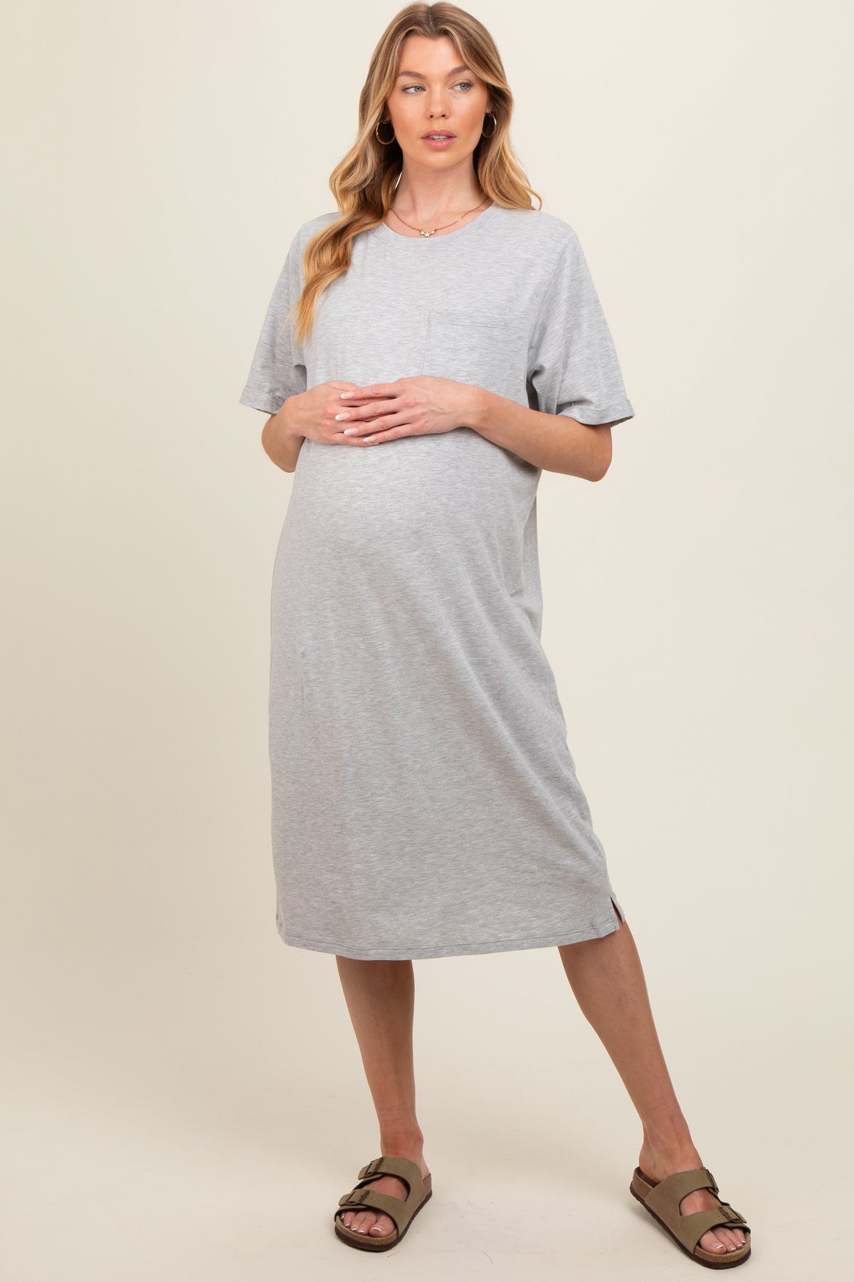 PinkBlush Heather Grey Oversized Round Neck T-Shirt Maternity Dress Everetts Place