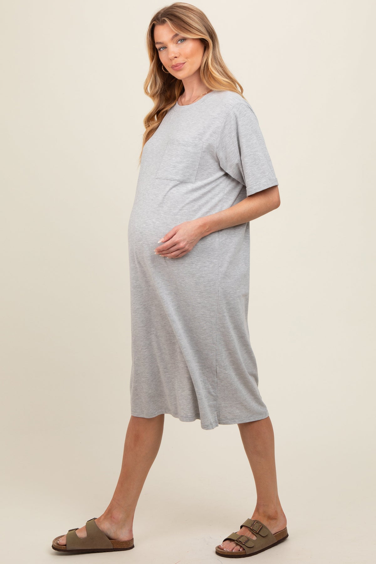 PinkBlush Heather Grey Oversized Round Neck T-Shirt Maternity Dress Everetts Place