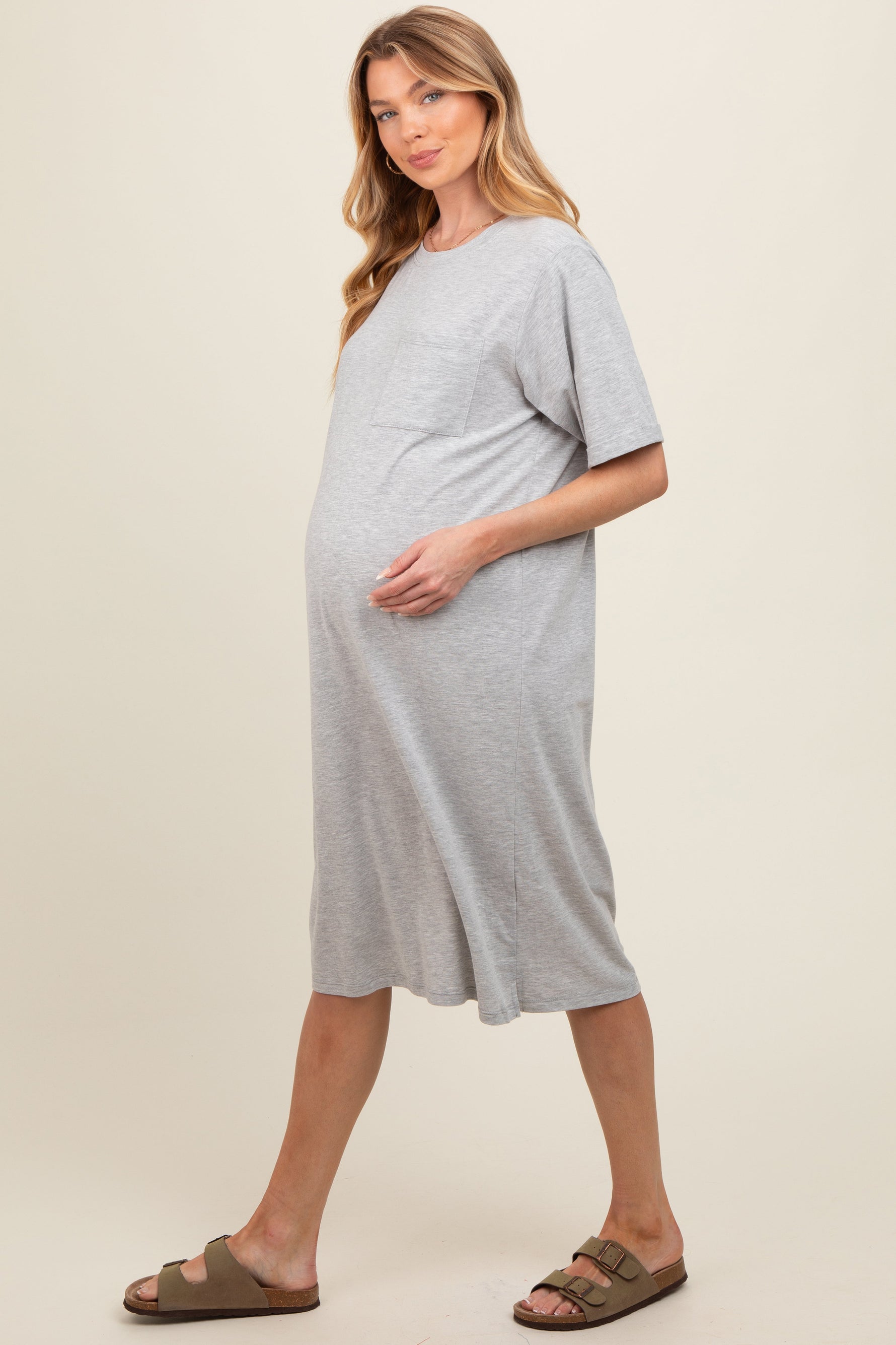 PinkBlush Heather Grey Oversized Round Neck T-Shirt Maternity Dress Everetts Place