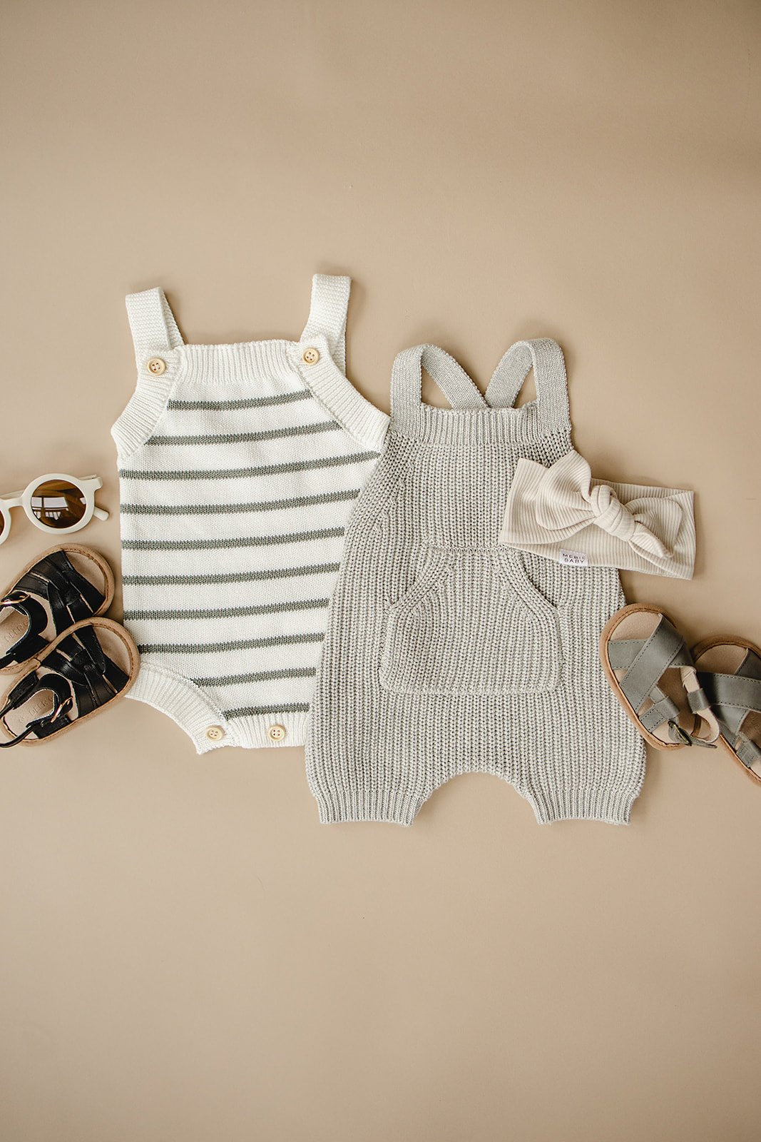 Mebie Baby Heather Grey Pocket Knit Baby Overalls With Adjustable Cross Back Straps - 