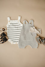 Mebie Baby Heather Grey Pocket Knit Baby Overalls With Adjustable Cross Back Straps - 