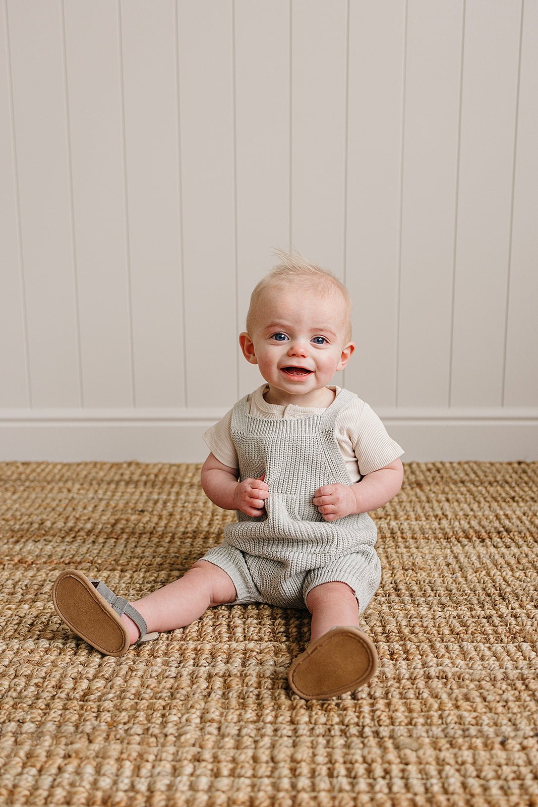 Mebie Baby Heather Grey Pocket Knit Baby Overalls With Adjustable Cross Back Straps - 