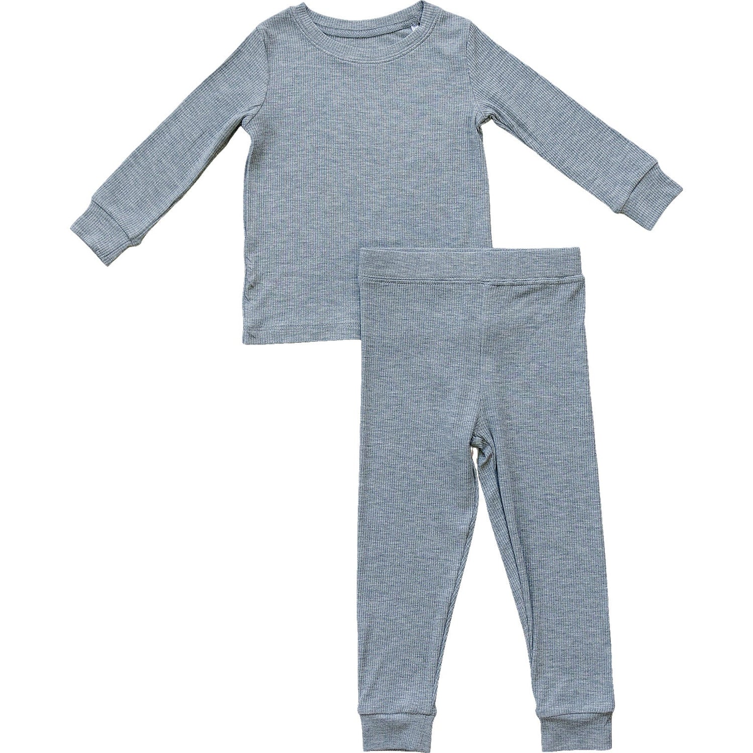 Heather grey ribbed two-piece bamboo short set with a short-sleeve top and matching shorts