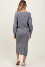 PinkBlush Heather Grey Ribbed Knit Asymmetric Top Midi Skirt Maternity Set - 