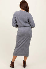 PinkBlush Heather Grey Ribbed Knit Asymmetric Top Midi Skirt Set - 