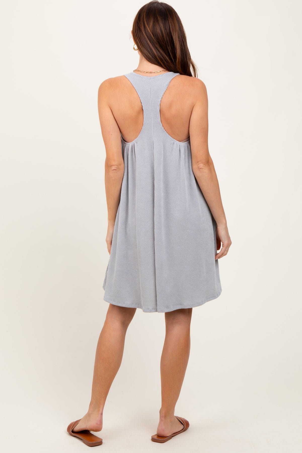 PinkBlush Heather Grey Ribbed Sleeveless Open Back Midi Dress