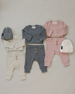 Mebie Baby Heather Grey Waffle Knit Bodysuit And Pants Set For Baby - 