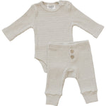 Mebie Baby Heather Grey Waffle Knit Bodysuit And Pants Set For Baby - 