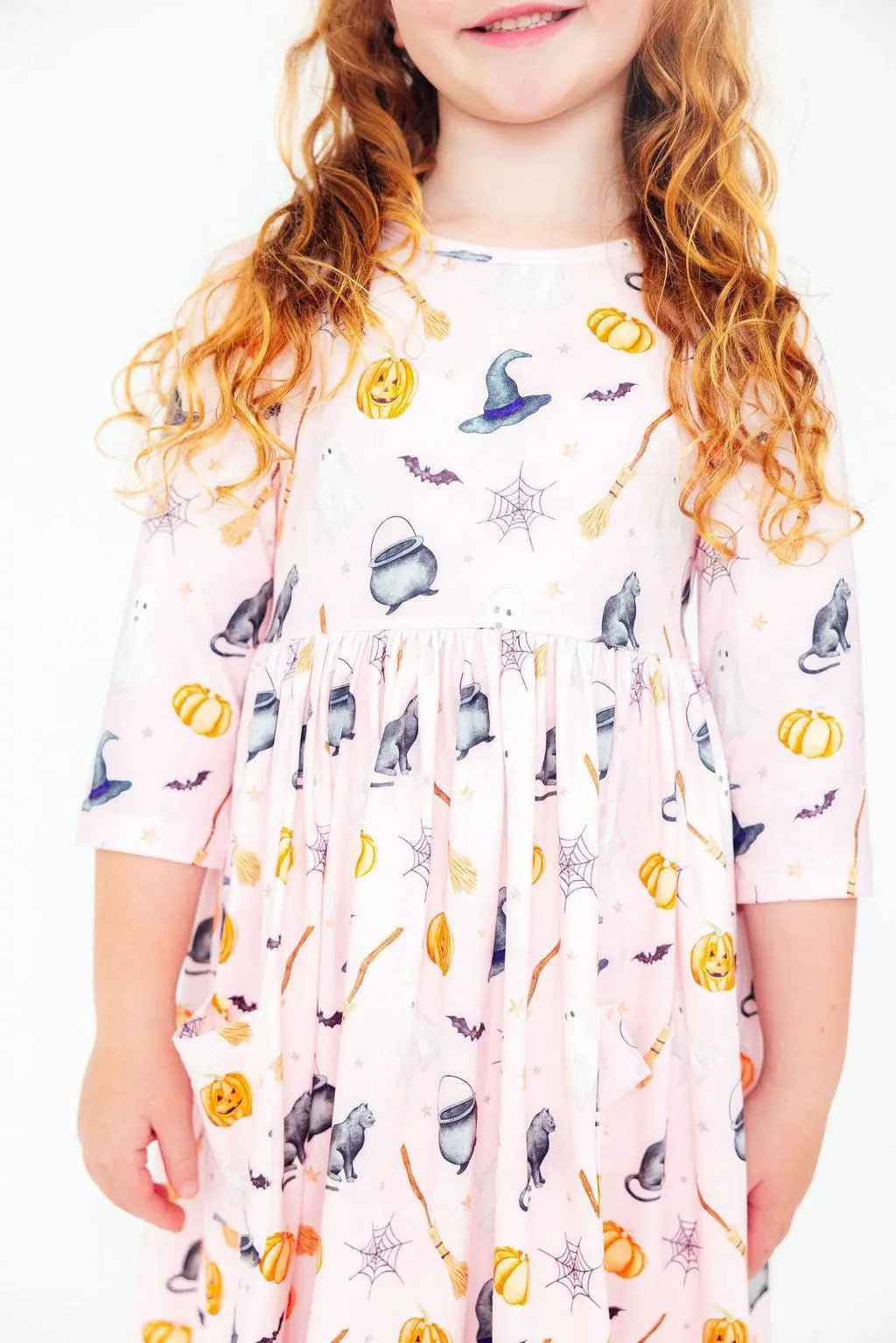 Mila & Rose ® Hey Boo 3/4 Sleeve Pocket Twirl Dress - 