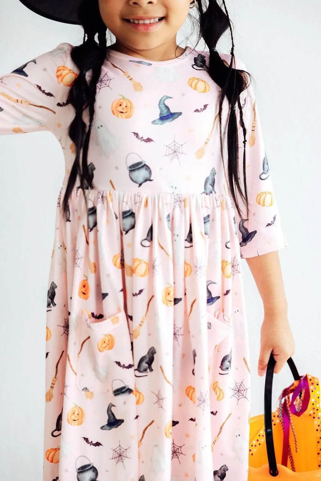 Mila & Rose ® Hey Boo 3/4 Sleeve Pocket Twirl Dress - 