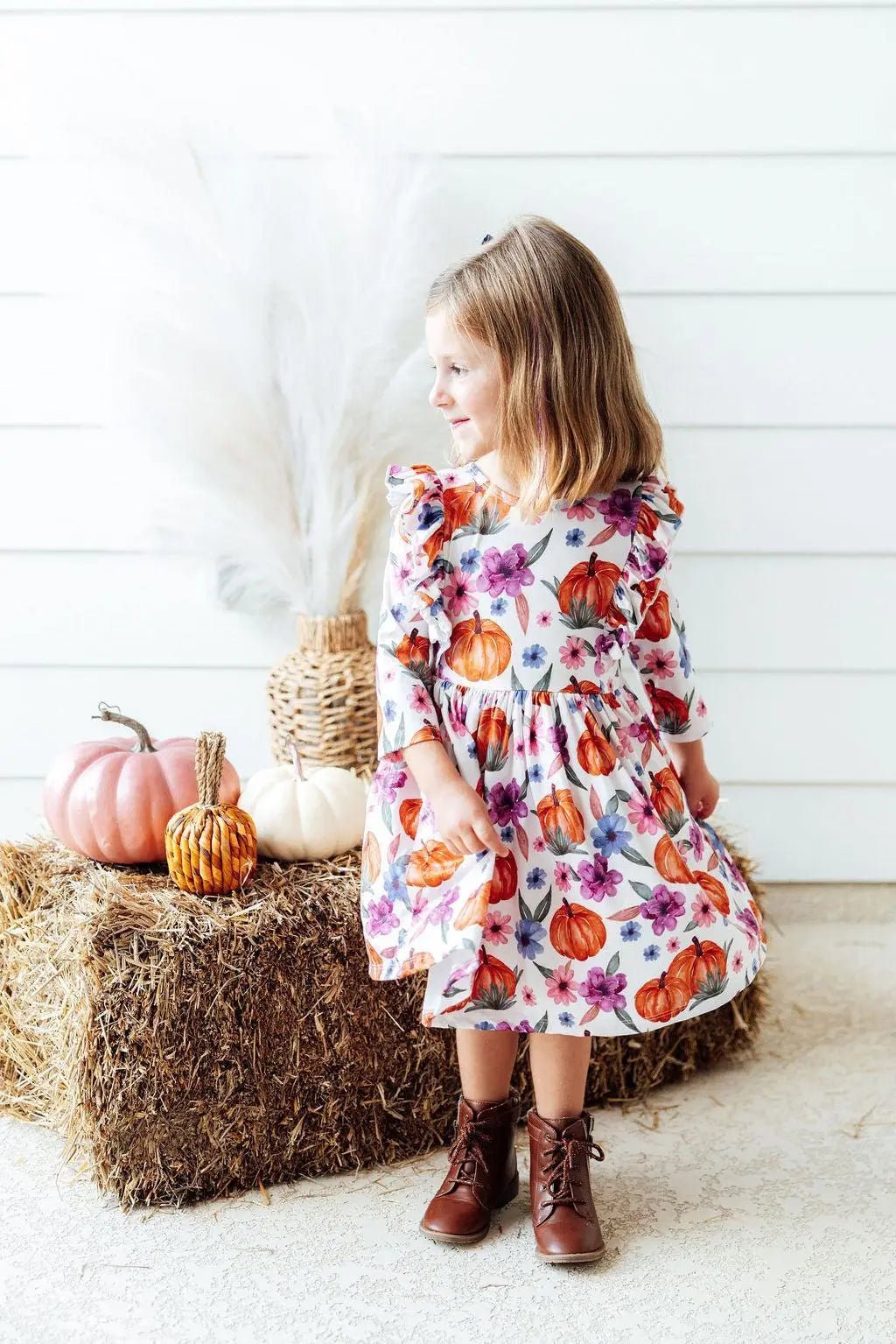 Mila & Rose ® Hey Pumpkin Three Fourth Sleeve Ruffle Twirl Dress Mila And Rose - 