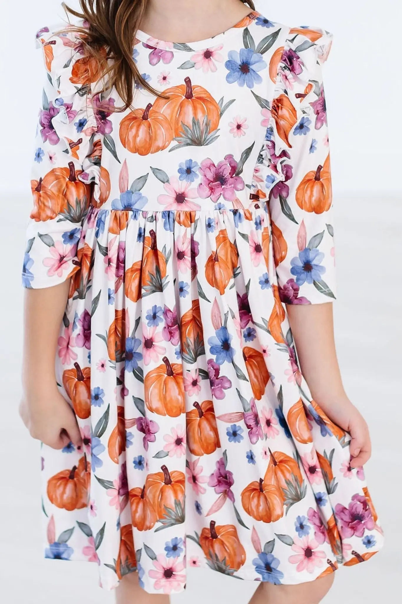 Mila & Rose ® Hey Pumpkin Three Fourth Sleeve Ruffle Twirl Dress Mila And Rose - 