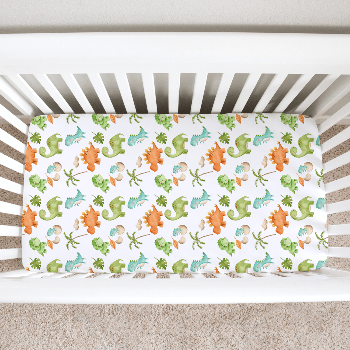 Honey Lemonade High Quality Fitted Crib Sheet with Dinosaur Illustrations for Babies - 