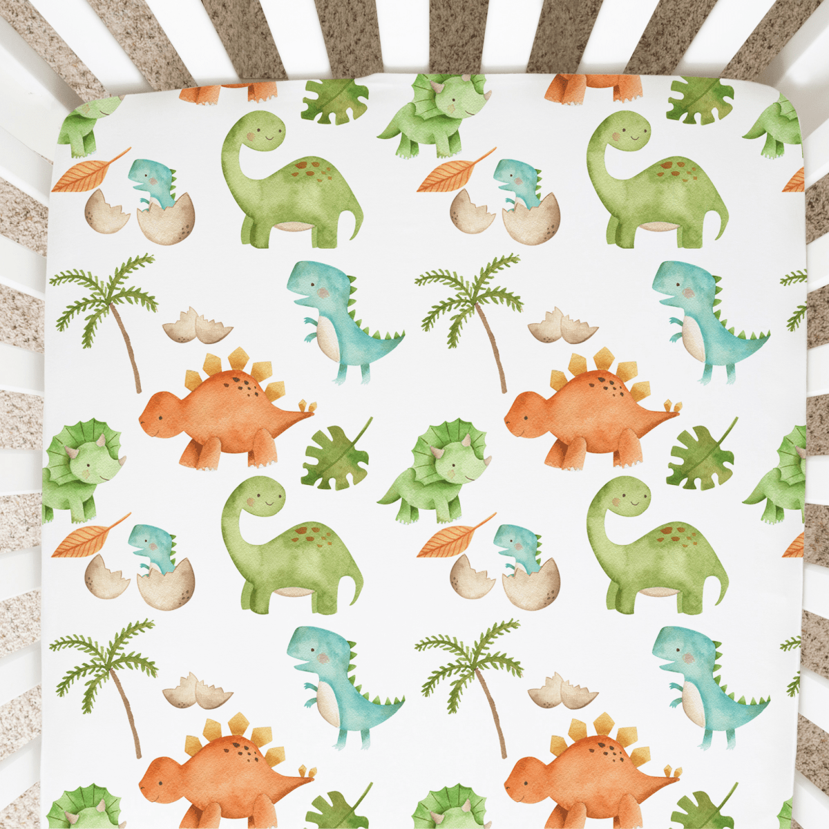 Honey Lemonade High Quality Fitted Crib Sheet with Dinosaur Illustrations for Babies - 