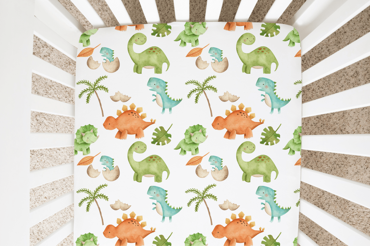 Honey Lemonade High Quality Fitted Crib Sheet with Dinosaur Illustrations for Babies - 
