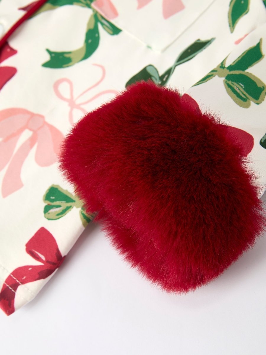 Rylee Faith Designs Holiday Bow Print Christmas Pajama Set Girls Cozy Sleepwear - 