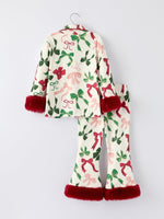 Rylee Faith Designs Holiday Bow Print Christmas Pajama Set Girls Cozy Sleepwear - 