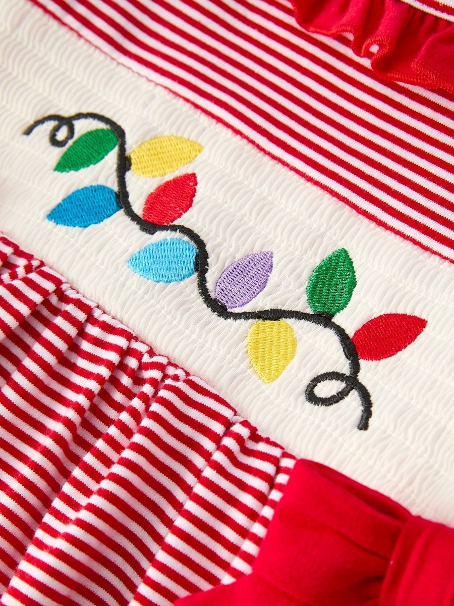 Rylee Faith Designs Holiday Girls Dress With Embroidered Christmas Lights - 