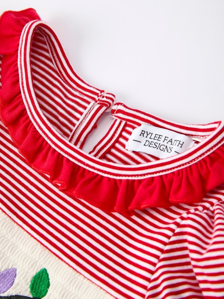 Rylee Faith Designs Holiday Girls Dress With Embroidered Christmas Lights - 