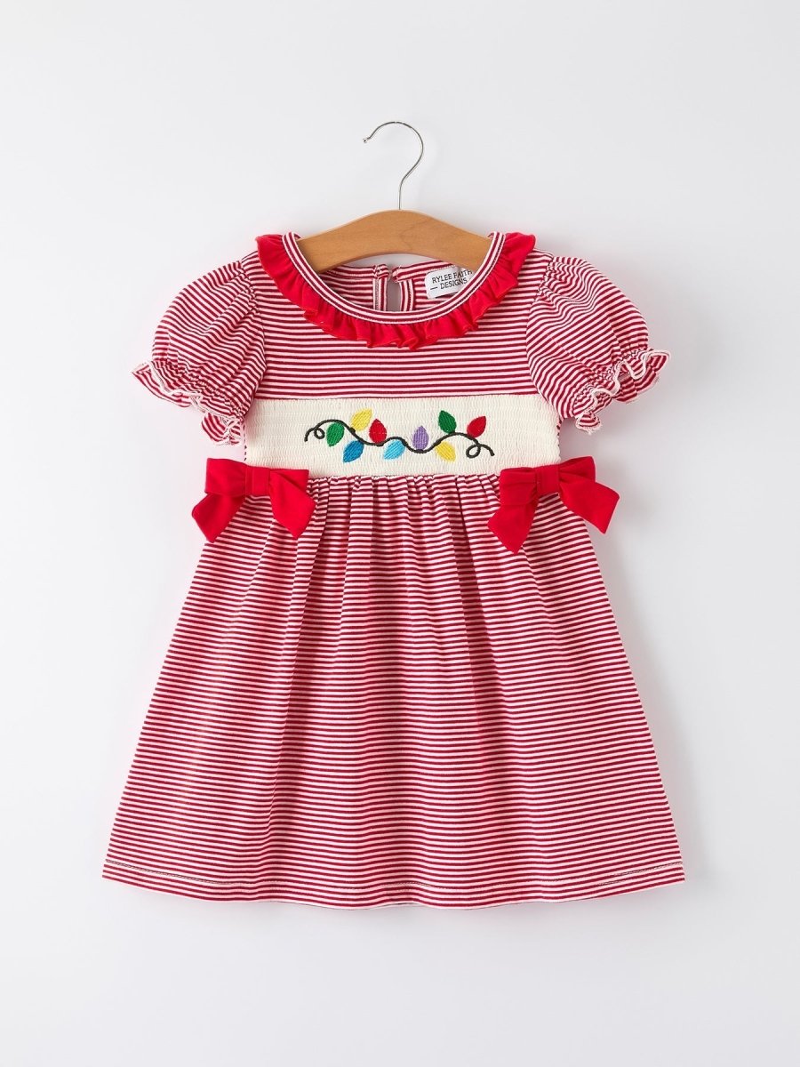 Rylee Faith Designs Holiday Girls Dress With Embroidered Christmas Lights - 