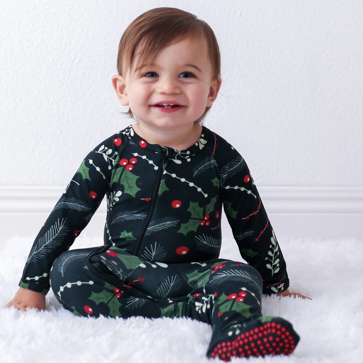 Bestaroo Holiday Nights Baby Footie With Zipper Front And Built In Fold Over - 